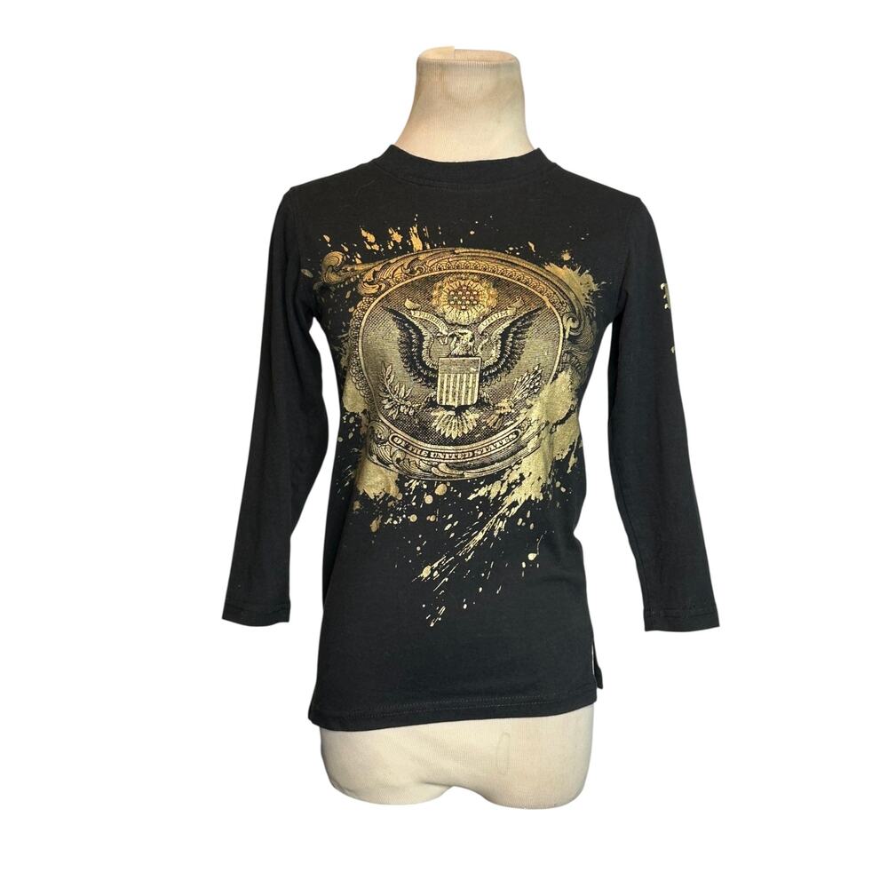 One Color Nation black gold eagle print 3/4 sleeves tee size Small
